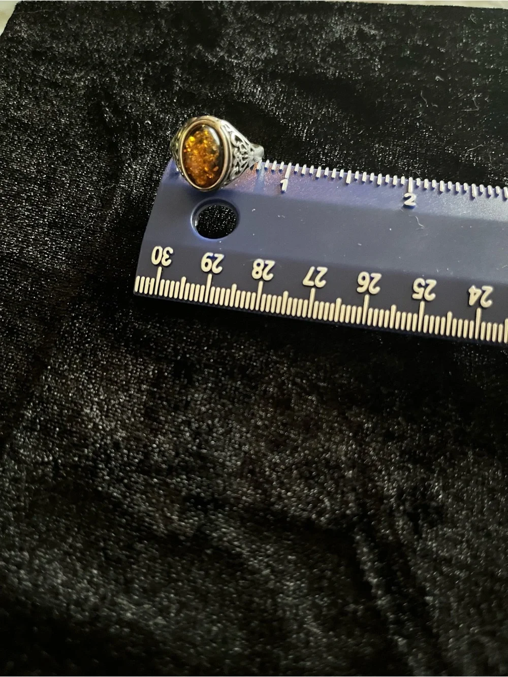 Sterling Silver Amber Ring with Intricate Design, size 7